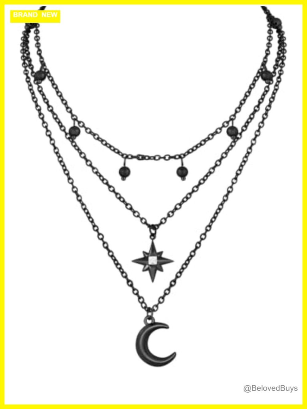 Layered Crescent Moon Star Choker Necklace Copper Stainless Steel Gothic Punk